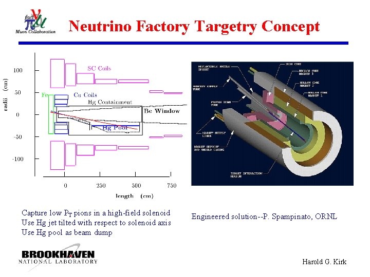 Neutrino Factory Targetry Concept Capture low PT pions in a high-field solenoid Use Hg