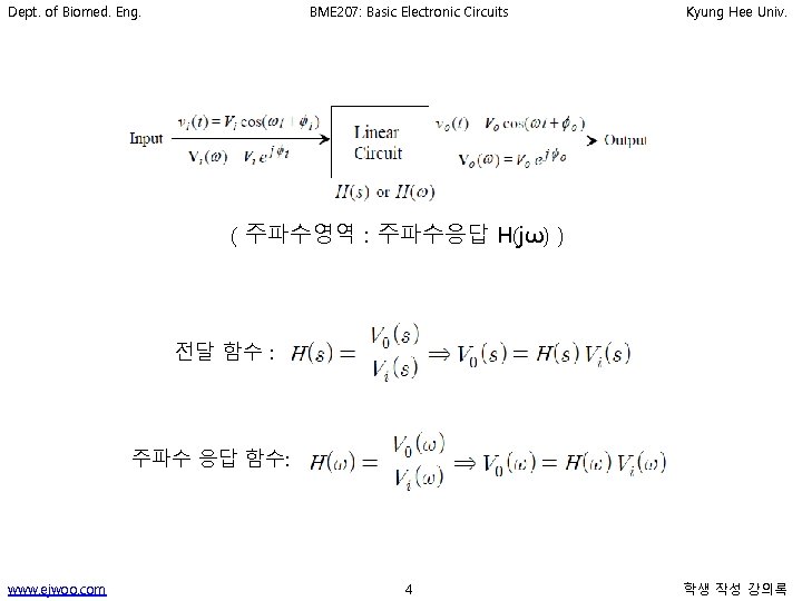 Dept. of Biomed. Eng. BME 207: Basic Electronic Circuits Kyung Hee Univ. ( 주파수영역