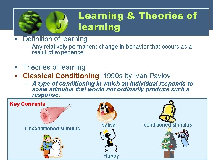 Learning & Theories of learning • Definition of learning – Any relatively permanent change