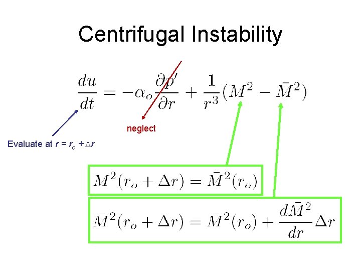 Centrifugal Instability neglect Evaluate at r = ro + Dr 