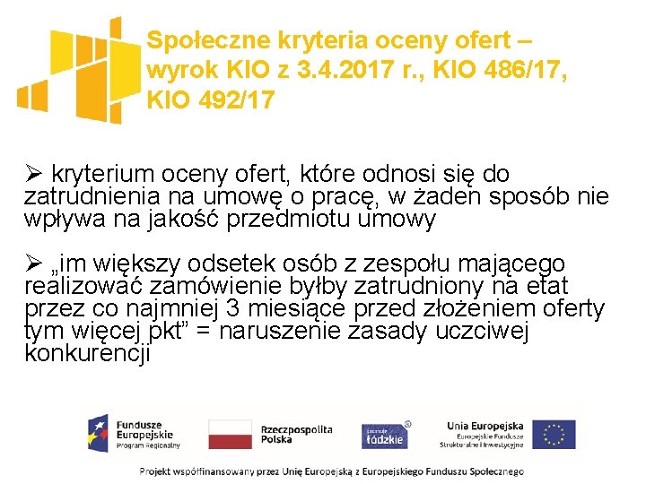 Społeczne kryteria oceny ofert – wyrok KIO z 3. 4. 2017 r. , KIO