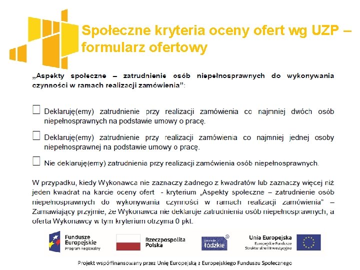 Społeczne kryteria oceny ofert wg UZP – formularz ofertowy 