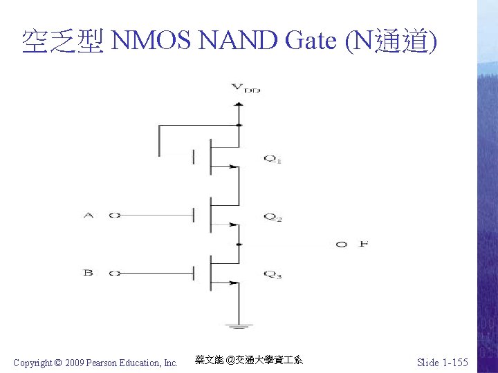 空乏型 NMOS NAND Gate (N通道) Copyright © 2009 Pearson Education, Inc. 蔡文能 @交通大學資 系