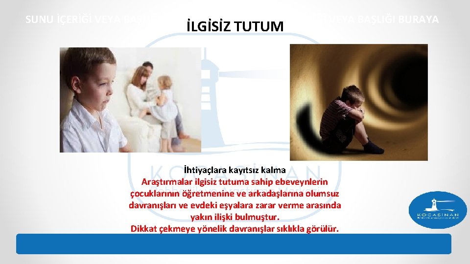 SUNU İÇERİĞİ VEYA BAŞLIĞI BURAYA GİRİLECEK SUNU İÇERİĞİ VEYA BAŞLIĞI BURAYA İLGİSİZ TUTUM İhtiyaçlara