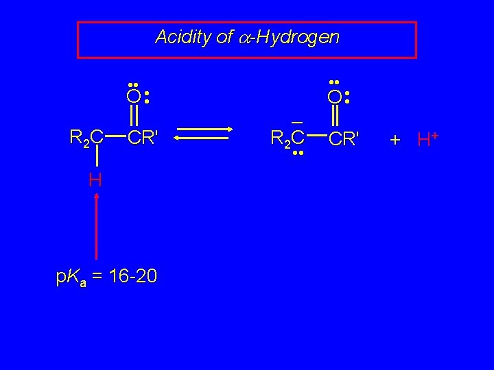 Acidity of a-Hydrogen • • O • • R 2 C CR' H p.