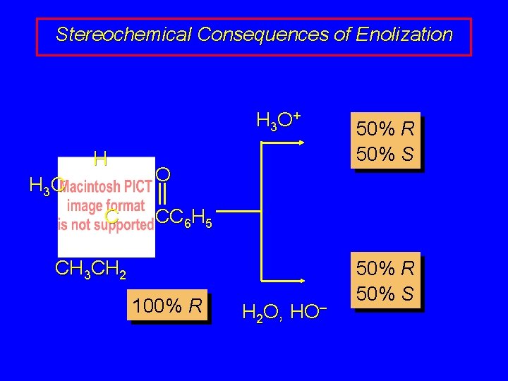 Stereochemical Consequences of Enolization H 3 O + H H 3 C C O