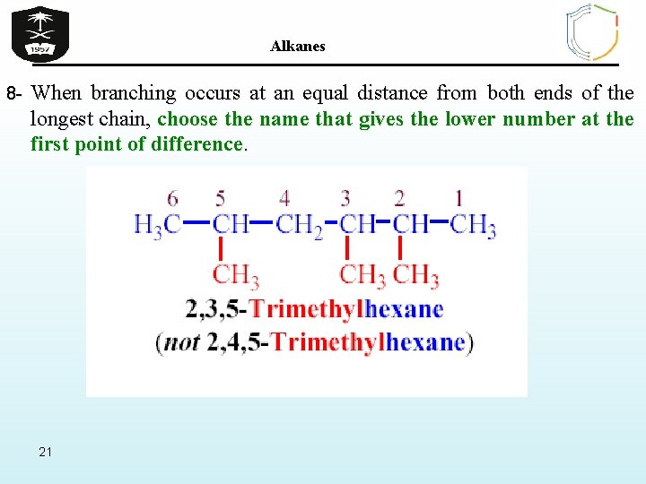 Alkanes 8 - When branching occurs at an equal distance from both ends of