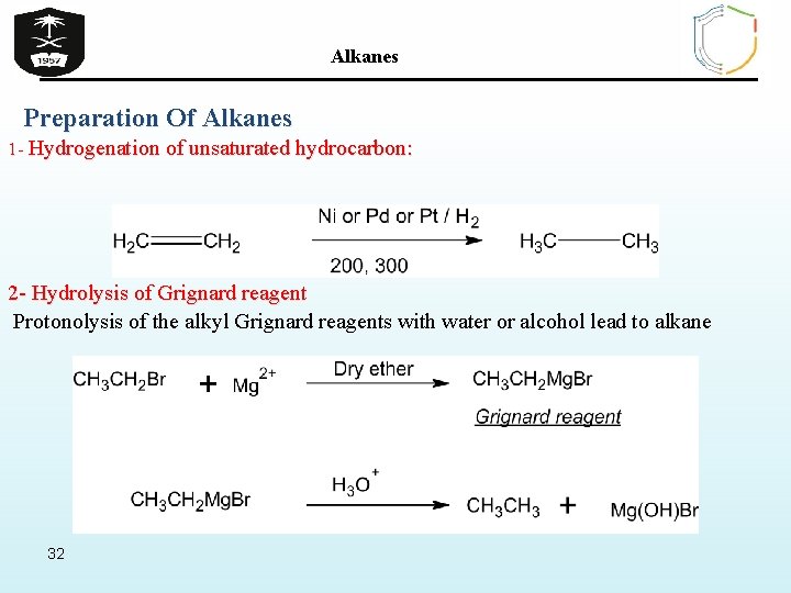 Alkanes Preparation Of Alkanes 1 - Hydrogenation of unsaturated hydrocarbon: 2 - Hydrolysis of