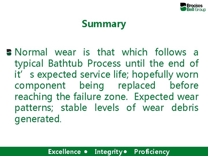 Summary Normal wear is that which follows a typical Bathtub Process until the end