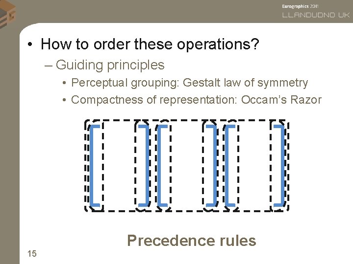  • How to order these operations? – Guiding principles • Perceptual grouping: Gestalt