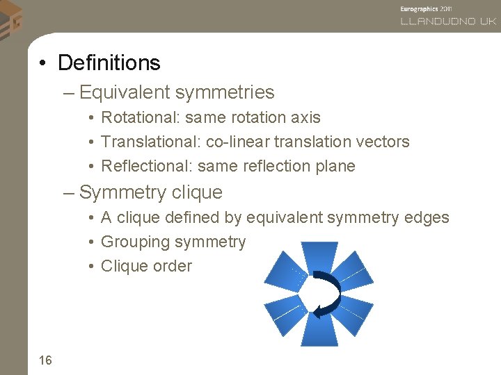  • Definitions – Equivalent symmetries • Rotational: same rotation axis • Translational: co-linear