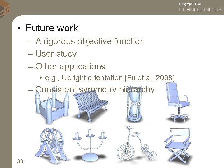  • Future work – A rigorous objective function – User study – Other