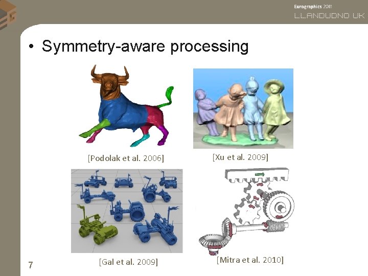  • Symmetry-aware processing [Podolak et al. 2006] 7 [Gal et al. 2009] [Xu