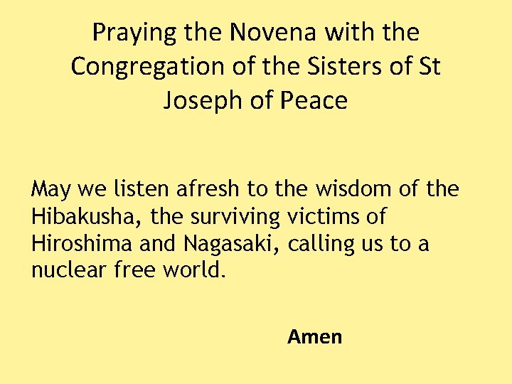 Praying the Novena with the Congregation of the Sisters of St Joseph of Peace