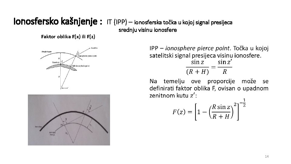 Ionosfersko kašnjenje : Faktor oblika F(x) ili F(z) IT (IPP) – ionosferska točka u