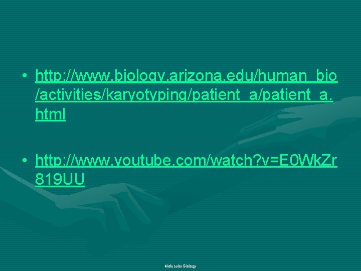  • http: //www. biology. arizona. edu/human_bio /activities/karyotyping/patient_a. html • http: //www. youtube. com/watch?