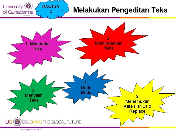 BAGIAN 2 Melakukan Pengeditan Teks 2. Memindahkan Teks 1. Menandai Teks 3. Menyalin Teks