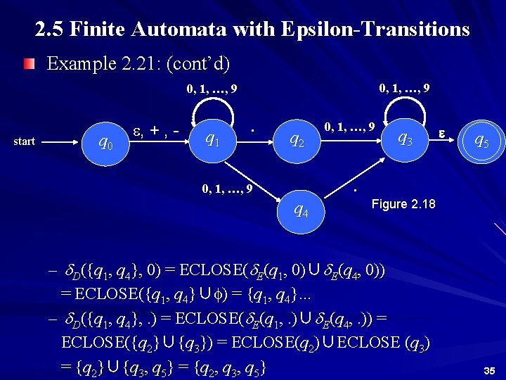 2. 5 Finite Automata with Epsilon-Transitions Example 2. 21: (cont’d) 0, 1, …, 9