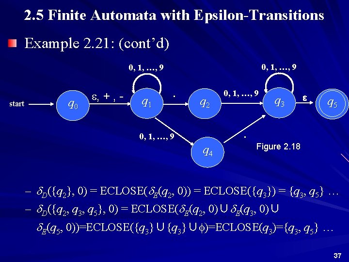 2. 5 Finite Automata with Epsilon-Transitions Example 2. 21: (cont’d) 0, 1, …, 9