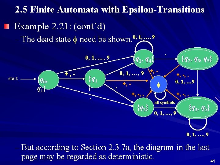 2. 5 Finite Automata with Epsilon-Transitions Example 2. 21: (cont’d) – The dead state