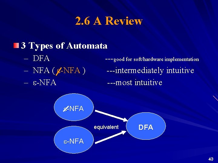 2. 6 A Review 3 Types of Automata – DFA – NFA ( e-NFA