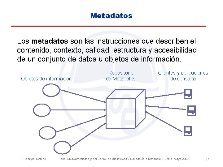 Metadatos Los metadatos son las instrucciones que describen el contenido, contexto, calidad, estructura y