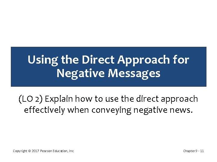 Using the Direct Approach for Negative Messages (LO 2) Explain how to use the