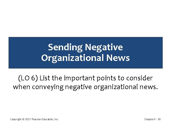 Sending Negative Organizational News (LO 6) List the important points to consider when conveying