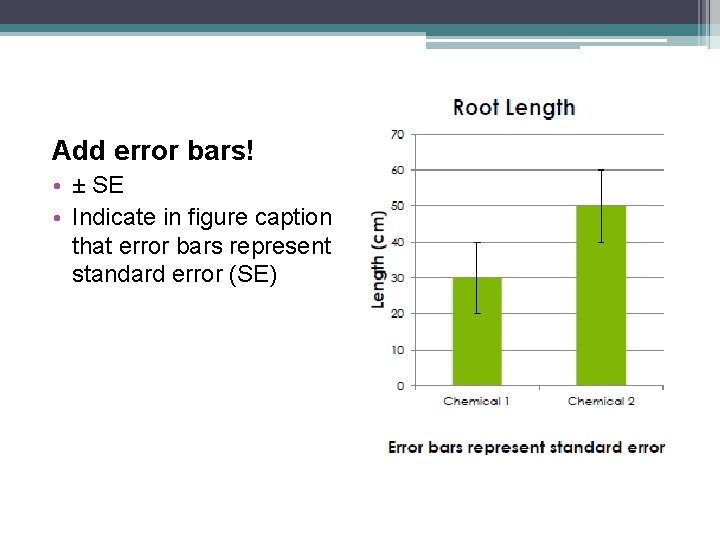 Add error bars! • ± SE • Indicate in figure caption that error bars