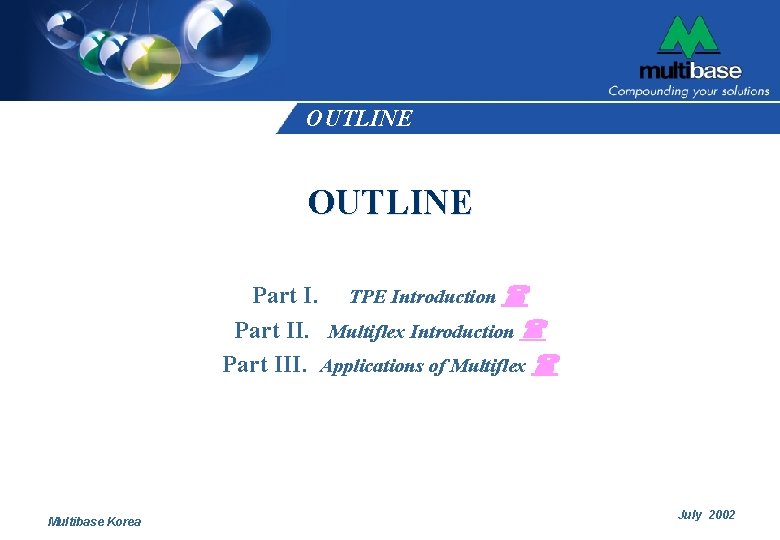 OUTLINE Part I. TPE Introduction Part II. Multiflex Introduction Part III. Applications of Multiflex OUTLINE Part I. TPE Introduction Part II. Multiflex Introduction Part III. Applications of Multiflex