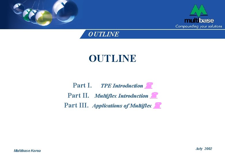 OUTLINE Part I. TPE Introduction Part II. Multiflex Introduction Part III. Applications of Multiflex