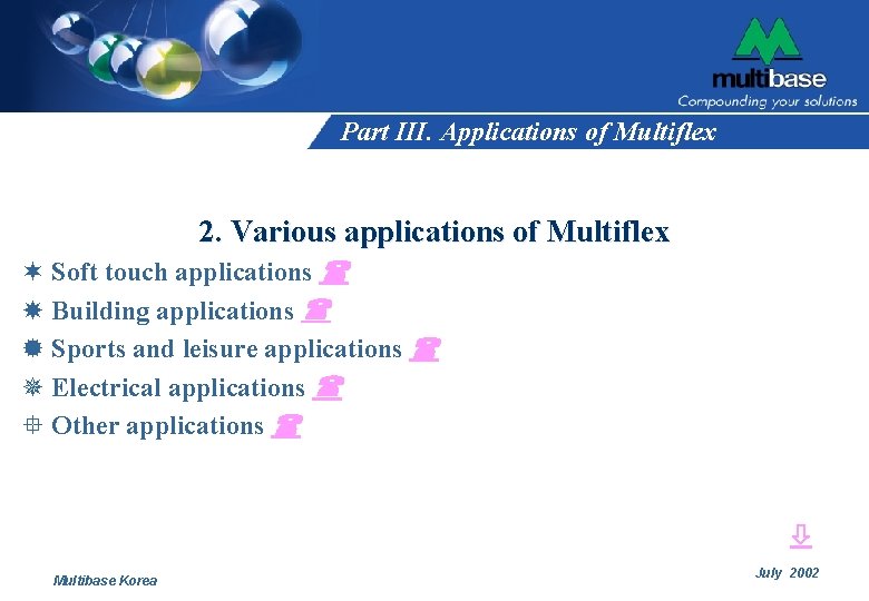 Part III. Applications of Multiflex 2. Various applications of Multiflex ¬ Soft touch applications Part III. Applications of Multiflex 2. Various applications of Multiflex ¬ Soft touch applications