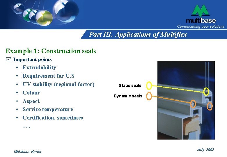 Part III. Applications of Multiflex Example 1: Construction seals + Important points • • Part III. Applications of Multiflex Example 1: Construction seals + Important points • •
