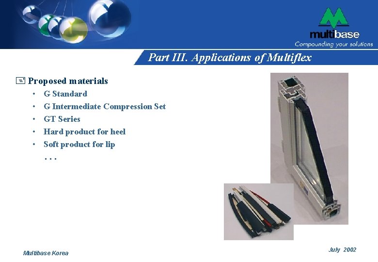 Part III. Applications of Multiflex + Proposed materials • • • G Standard G