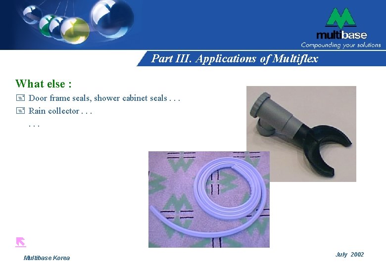 Part III. Applications of Multiflex What else : + Door frame seals, shower cabinet Part III. Applications of Multiflex What else : + Door frame seals, shower cabinet