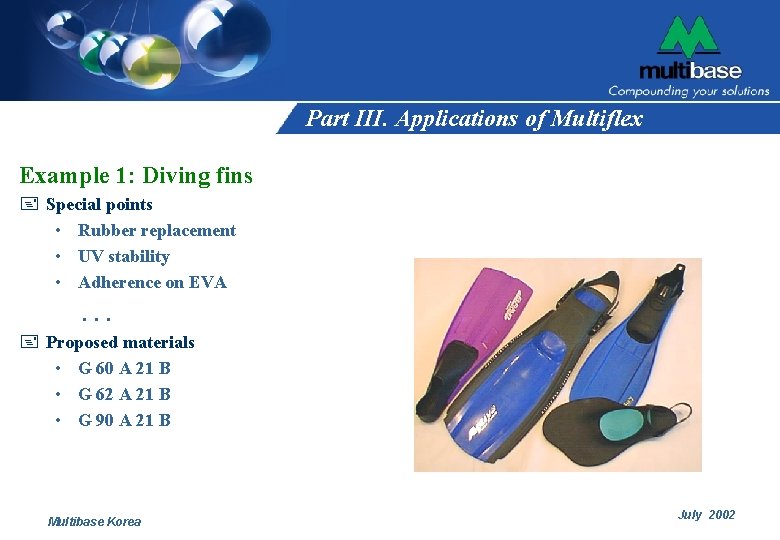 Part III. Applications of Multiflex Example 1: Diving fins + Special points • Rubber Part III. Applications of Multiflex Example 1: Diving fins + Special points • Rubber