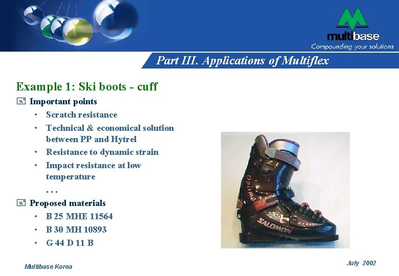 Part III. Applications of Multiflex Example 1: Ski boots - cuff + Important points