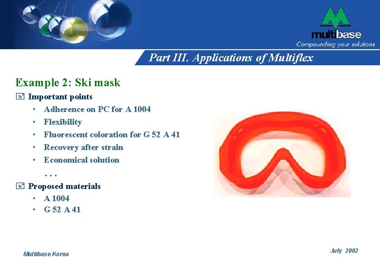 Part III. Applications of Multiflex Example 2: Ski mask + Important points • Adherence Part III. Applications of Multiflex Example 2: Ski mask + Important points • Adherence