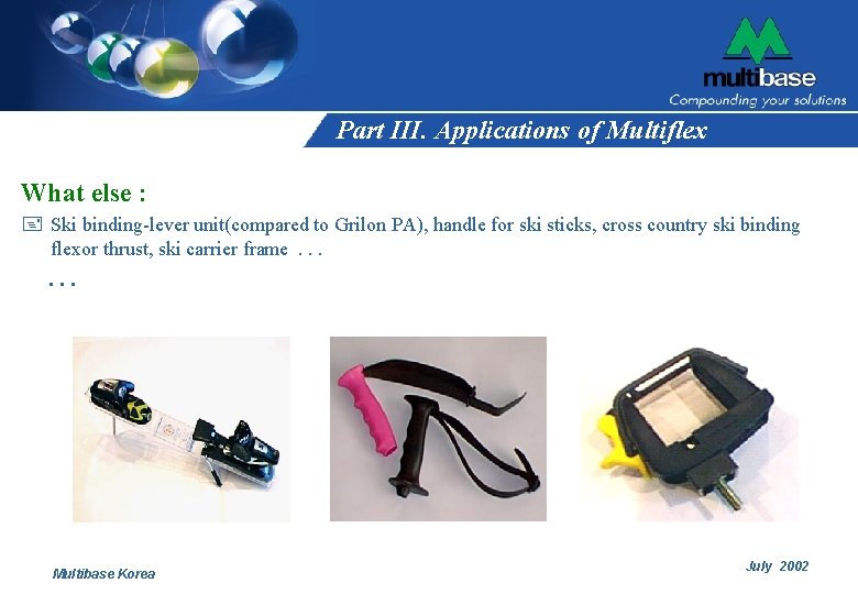Part III. Applications of Multiflex What else : + Ski binding-lever unit(compared to Grilon Part III. Applications of Multiflex What else : + Ski binding-lever unit(compared to Grilon