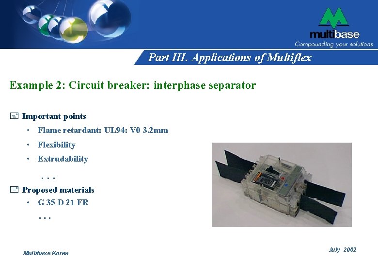 Part III. Applications of Multiflex Example 2: Circuit breaker: interphase separator + Important points Part III. Applications of Multiflex Example 2: Circuit breaker: interphase separator + Important points