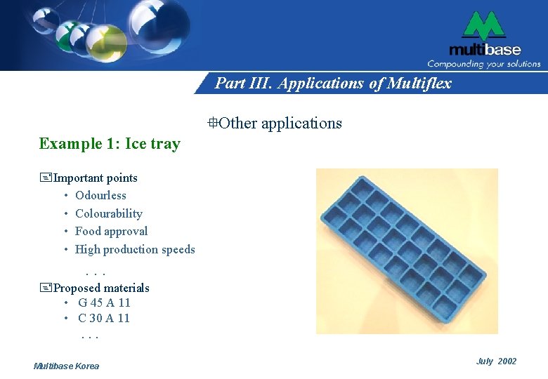 Part III. Applications of Multiflex °Other applications Example 1: Ice tray +Important points •