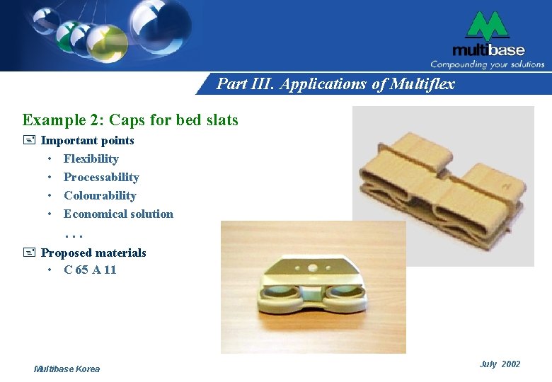 Part III. Applications of Multiflex Example 2: Caps for bed slats + Important points