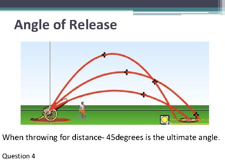 Angle of Release When throwing for distance- 45 degrees is the ultimate angle. Question