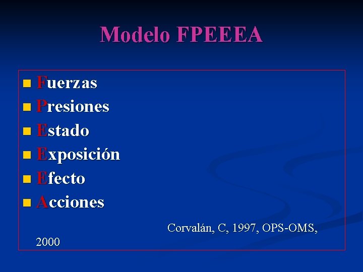 Modelo FPEEEA n Fuerzas n Presiones n Estado n Exposición n Efecto n Acciones