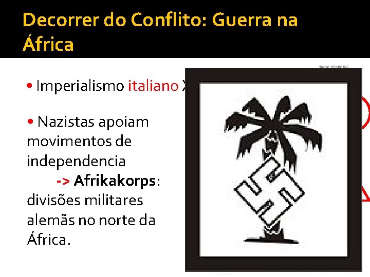 Decorrer do Conflito: Guerra na África • Imperialismo italiano X francês + inglês •