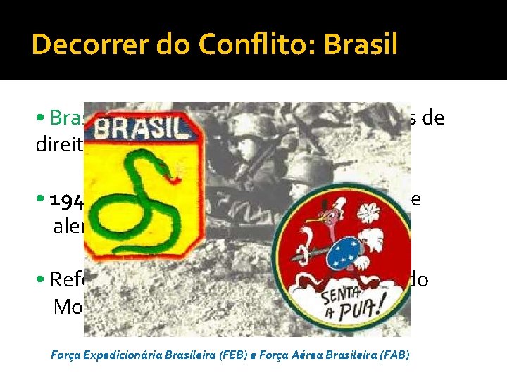 Decorrer do Conflito: Brasil • Brasil: Vargas apoia regimes totalitários de direita – pactos