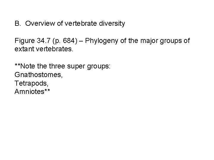 B. Overview of vertebrate diversity Figure 34. 7 (p. 684) – Phylogeny of the