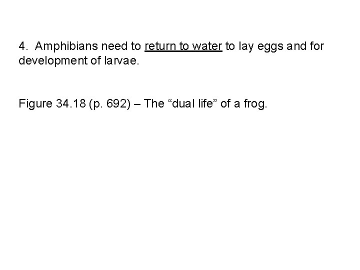  4. Amphibians need to return to water to lay eggs and for development