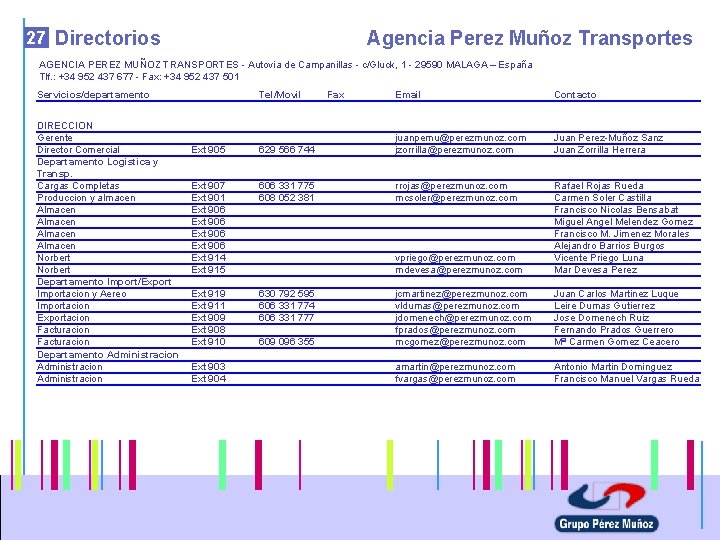 27 Directorios Agencia Perez Muñoz Transportes AGENCIA PEREZ MUÑOZ TRANSPORTES - Autovia de Campanillas