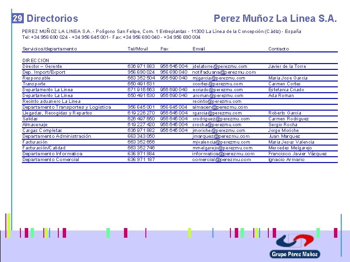 29 Directorios Perez Muñoz La Linea S. A. PEREZ MUÑOZ LA LINEA S. A.